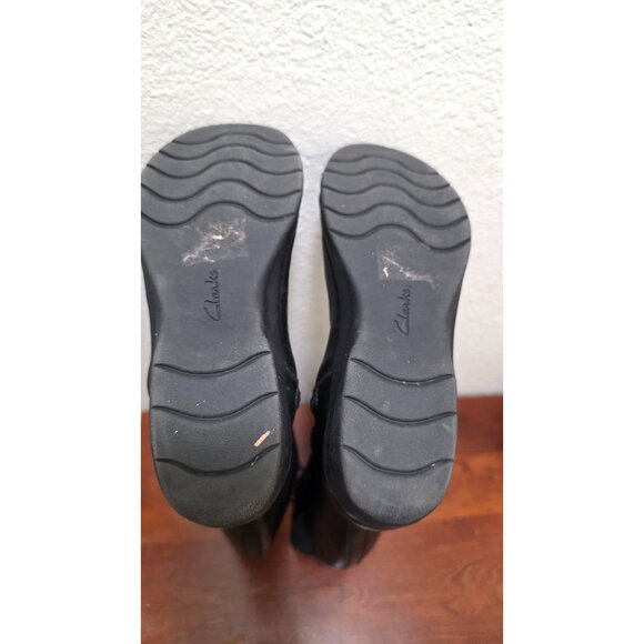 Clarks Black Knee-High Riding Boots Side Buckle Strap Zipper Closure Size 7.5 - Picture 7 of 9